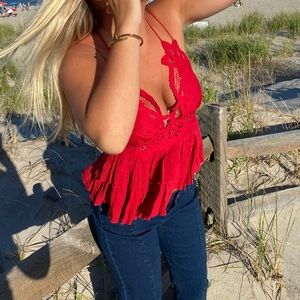 Free People Adella Cami Red size small worn once for photo. no flaws or stains.
